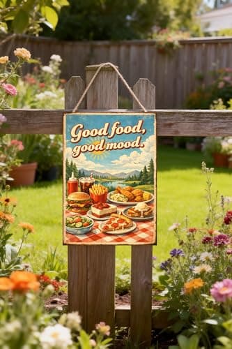 Good Food Good Mood Tin Sign Vintage Food Wall Decor Retro Picnic Meal Illustration Metal Poster Burger Pizza Dessert Art 8x12 Inch Kitchen Cafe Restaurant Display - Thumbnail 3