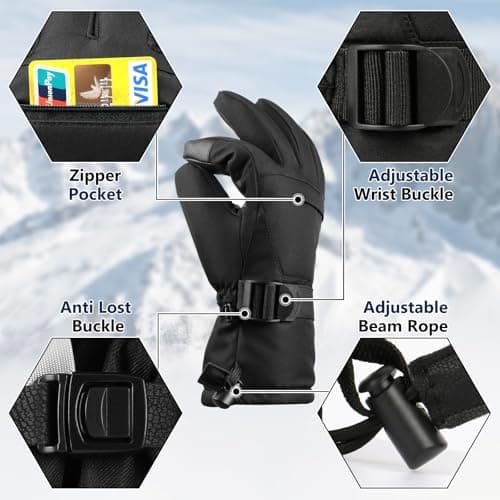 Pnosnesy Ski Gloves,Snow Gloves,Waterproof Cold Weather Winter Gloves for Parent Boys Girls- Cycling, Driving, Running - Thumbnail 4