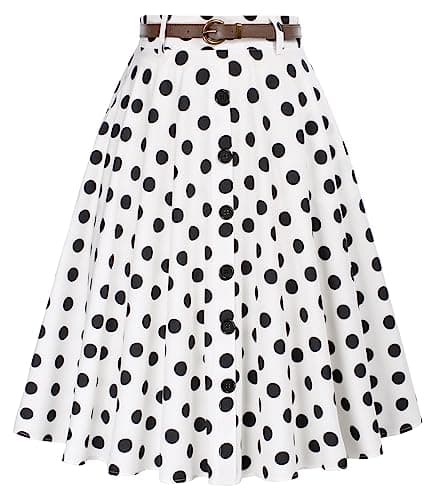 Belle Poque Aline Skirt Womens Casual Button Front A Line Skirts Belted High Waist Midi Skirt with Pockets Ploka Dot S - Image 1