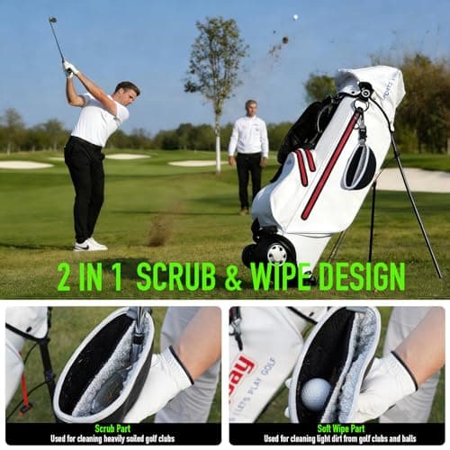 GAIARENA Golf Cleaning Bag Pouch Silicone Ball Washer Club Cleaner with Scrub and Wipe Cloth Gifts Ideas for Golfers On-Course Golf Accessories Black - Thumbnail 2