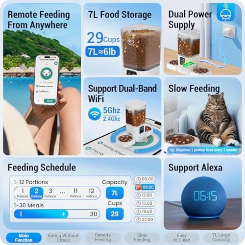 Frienhund 5G WiFi Automatic Cat Feeder 2 Cats: Dual Automatic Dog Feeder with APP Control, Cat Food Dispenser for Multiple Pets, Detachable for Easy Clean, 7L Large Food Storage -29 Cup (ACF190W-C) - Thumbnail 2