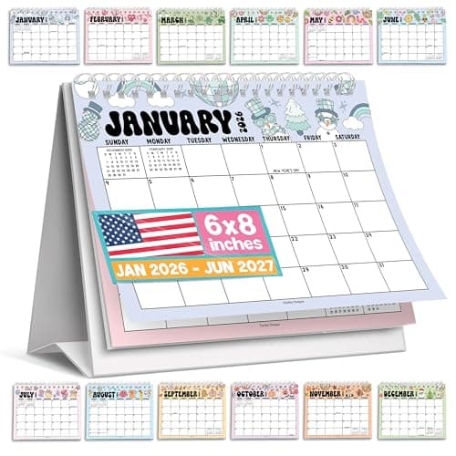 Small Desk Calendar 2026-18-Month 2026 Desk Calendar Small for Home, Office & Classroom, Standing Flip Desks Calendars 2026-2027, Gifts for Coworkers, Teachers & Students - Image 1