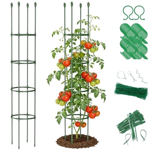 2 Pack Heavy Duty Round Tomato Cage | 63 Inch Rustproof Steel Core Plastic Coated Garden Tomato Trellis | Metal Large Plant Support for Tomato, Cucumber, Beans, Flowers, Vegetables Indoor Outdoor - Image 1