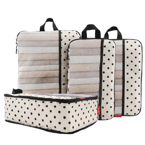 U+U 4 Set Compression Packing Cubes - Ultralight Travel Organizers, Space-Saving Suitcase Organizer, Expandable Packing Cubes for Travel, Business Trip and Family Vacation (Polka Dot) - Image 1