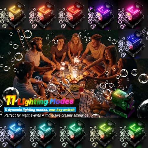 SHCKE Rotating Bubble Machine Remote Control,Automatic Rotation & 11 RGB Lights, 1800mAh Rechargeable Battery, USB-C Charge,Big Bubbles for Kids,Weddings, Birthday Parties, Outdoor Activities - Thumbnail 6
