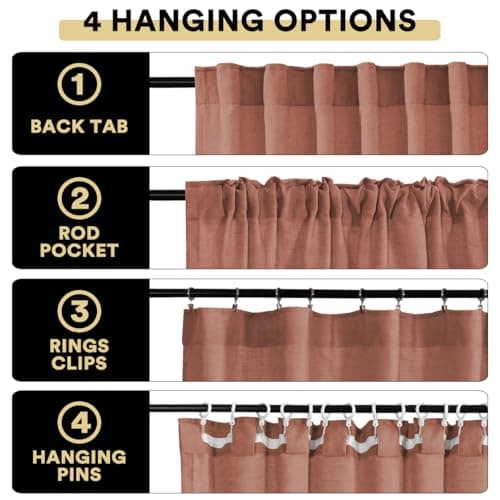 PrinceDeco Rust Semi Sheer Curtains 96 Inches Long 2 Panels Set for Bedroom,Back Tab and Rod Pocket Thick Linen Light Filtering Farmhouse Privacy Drapes for Living Room/Dining Room,Terra Cotta - Thumbnail 3