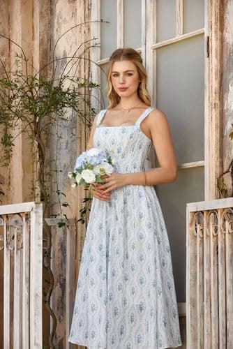 Women's Floral Corset Sundress Square Neck Sleeveless Cottagecore Dresses Summer Casual Dress Blue Size 12 - Thumbnail 2