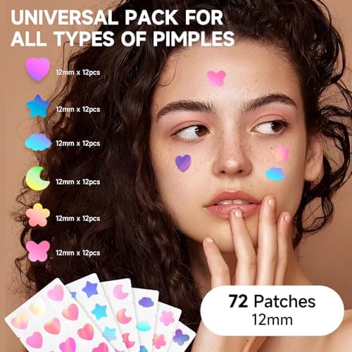 Dazzlook Cute Star Pimple Patch with Salicylic Acid, Mix Shapes Hydrocolloid Pimple Stickers Iridescent Colors 72 Pcs, Fashion Zits Blemishes Breakouts Patches - Thumbnail 3