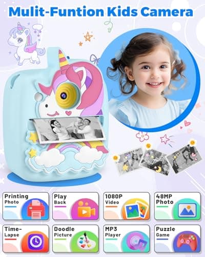 Kids Camera Instant Print, Christmas Birthday Gifts for Kids Age 3-8, 48MP &1080P Kids Camera with Print Paper, Portable Toy Instant Camera for Kids 3 4 5 6 7 8 9 10 Year Old Boys Gifts/Girl Gifts - Thumbnail 3