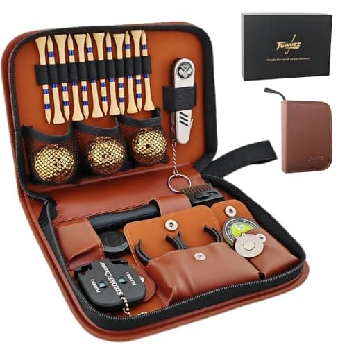 TGWUZZ Golf Gifts for Men and Women, Golf Accessories Set in High-End Case with Gold-Colored Golf Balls, Golf Tees, Brush, Divot Tool, Golf Green Reader, Magnetic Hat Clip, Scorer, Golf Ball Clamp
