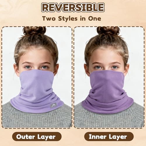 GXCROR Kid Winter Neck Warmer, Reversible Fleece Gaiter Scarf, Windproof Face Mask - Thumbnail 2