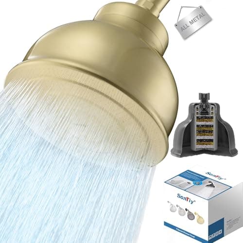 SonTiy Filtered Shower Head, All Metal Shower Filter Head For Hard Water Removes Chlorine, Improve Hair,Nails & Skin, Adjustable High Pressure Water Softener Showerhead, 6 Inch, Gold - Image 1