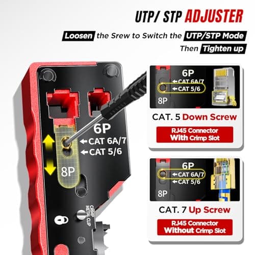 AMPCOM Pass Through RJ45 Crimp Tool, All-in-one Ethernet Crimper, Crimping for STP UTP RJ45/ RJ11 Cat8 Cat7 Cat6A Cat6 Cat5e Cat5 Connectors, AM-728RD - Thumbnail 4