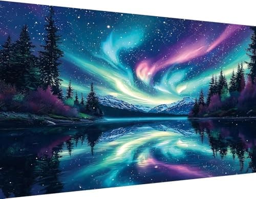 igoodom Northern Lights Large Diamond Painting, Aurora Large Diamond Art Kits for Adults, Full Drill Round Big Diamond Painting, DIY Gem Art and Crafts for Home Wall Decor Gift 27.5 X 15.7inch - Image 1