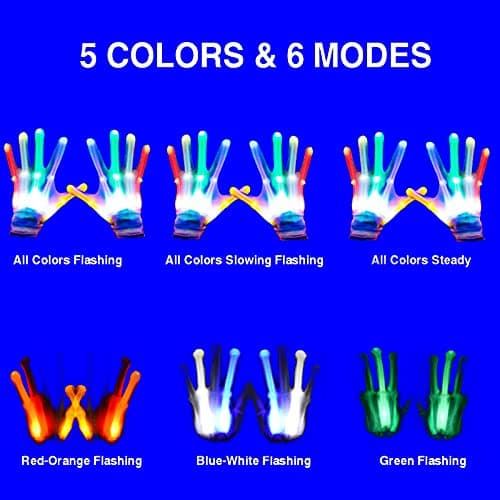 GLEDLOVES LED Gloves for Kids, Teens & Adults - Finger Light Gloves with 5 Colors/6 Modes - Perfect for 9-12 Year Old Boys & Girls - Ideal for Halloween & Christmas Parties - Thumbnail 6