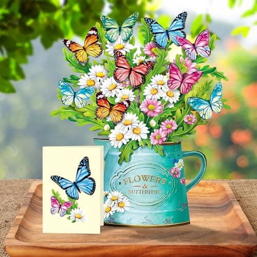 Airpark Pop Up Flower Cards, 3D Paper Flowers Bouquet Mothers Day Card 12’‘ with Blank Note and Envelope, Birthday, Get Well, Anniversary, Greeting Gifts Cards for Women Mom Girls Friends, Daisies and Butterflies - Thumbnail 2