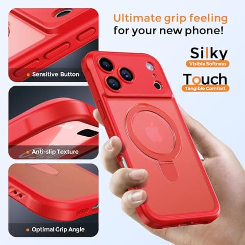 MOCCA Design for iPhone 17 Pro Max Case, Compatible with Magsafe [Premium Invisible Magnetic Ring Stand] [Military Drop Protection] Full Camera Guard Translucent Matte Slim Phone Cover 6.9",Red - Thumbnail 6