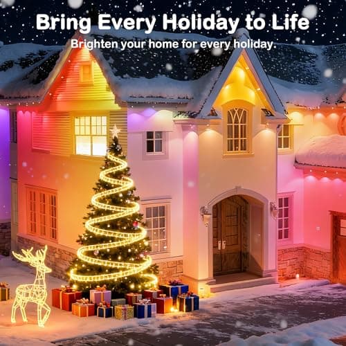 Permanent Outdoor Lights for House, 100ft with 60 RGB+IC LED Eave Lights, 66 Scene Modes, AI Smart Control, IP67 Waterproof for Christmas Holiday Daily Lighting, Works with Alexa, Google Assistant - Thumbnail 2