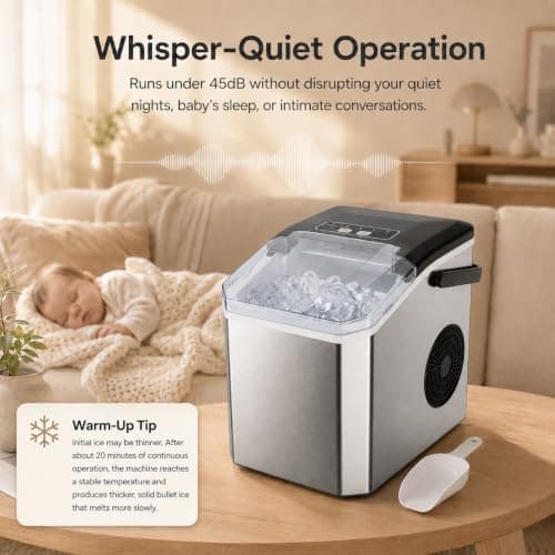 ELECVIVA Clear Bullet Ice Maker Countertop, 26Lbs/24H, 9 Cubes in 6 Min - Thumbnail 6