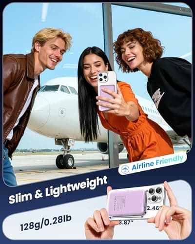 Aterob for Magsafe Power Bank 5000mAh, 15W Wireless Magnetic Battery Pack with 20W PD Fast Charging, Utra-Slim Portable Charger for iPhone 17/16/15/14/13/12 Series, Travel Essentials (Purple) - Thumbnail 3