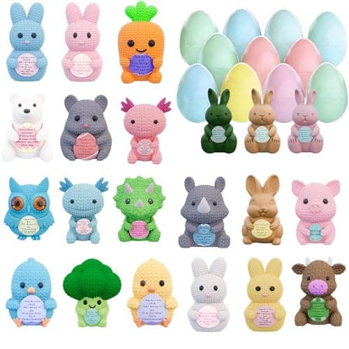 24 Pack Prefilled Easter Eggs with 3D Printed Knitted Animals – Amigurumi Style Figurines Positive Cardfor Egg Hunt Easter Party Favors for Kids Boys Girls Easter Basket Stuffers Party Favors - Image 1