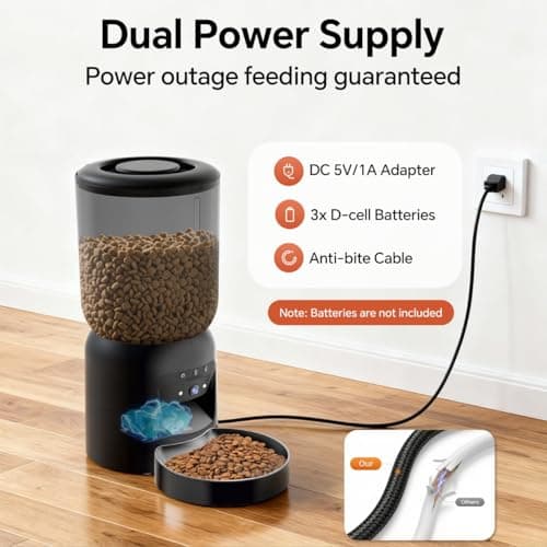 Automatic Pet Feeder with 3K HD Camera & App Control - Smart Dog Cat Feeder, 2.4G/5G WiFi, 2-Way Audio, Night Vision, Slow Feed, 6L Capacity, Battery Backup, Anti-Jam, Freshness Seal,Black - Thumbnail 6