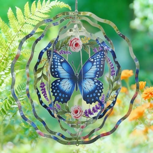 Wind Spinners Outdoor Butterflies - Birthday Gifts for Women Men Mom, Hanging Butterfly 12 inch 3D for Garden Decor for Outside, Patio, Yard, Outdoor - Thumbnail 4