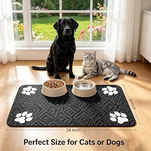 Cat Food Mat 24"x16" Pet Feeding Mats Absorbent Dog Eating Mat for Food and Water,Easy Clean Dog Mats Puppy Supplies Accessories Floor Protection - Thumbnail 4