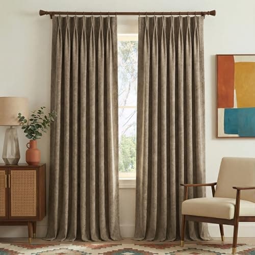 NICETOWN Heavyweight Pinch Pleat Curtains 395GSM Fabric, W40 x L90 Toasted Hazelnut Brown Faux Linen Drapery for Cozy Living Room, Thermal Insulated Double-Sided Textured Panels (1 Pair with Hooks) - Image 1