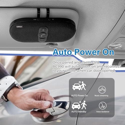 Sunitec Bluetooth Car Speaker Phone: Hands Free Calling Kits 6W in car Speakerphone for Safe Driving - Support Siri Google Assistant Voice Calls/Motion Auto ON Off - BC990P - Thumbnail 4