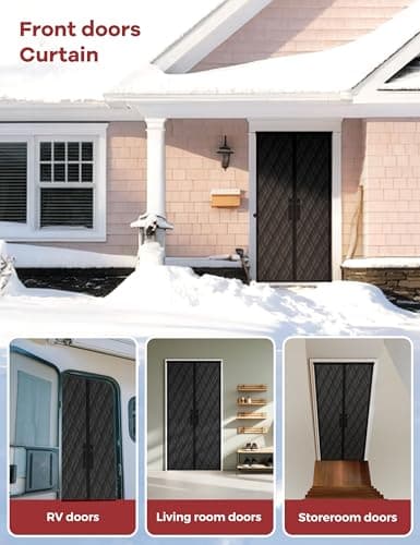 AEOCOO Insulated Door Curtains, Fit Size up to 38 x 82 Inches for Doorways/Front/Back/Basement, Magnetic Thermal Door Cover for Winter, Oxford Filled with Thick Cotton to Keep Warm, Black, Diamond - Thumbnail 6