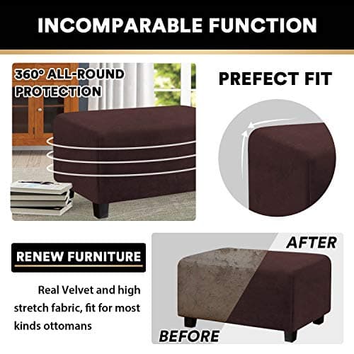 PrinceDeco Real Velvet Plush Ottoman Cover Soft Rectangle Folding Storage Covers Furniture Protector Removable Footstool Protect Footrest Covers Elastic Bottom(X-Large, Brown) - Thumbnail 4