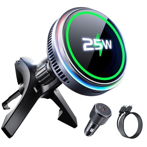 avedio links Qi2.2 25W Wireless Car Charger Magnetic Phone Holder Mount for Magsafe with Cooler for Air Vent, Wireless Fast Charger 25W for iPhone 16-17 Series with iOS 26,15W for iPhone 12-15 (Grey) - Image 1