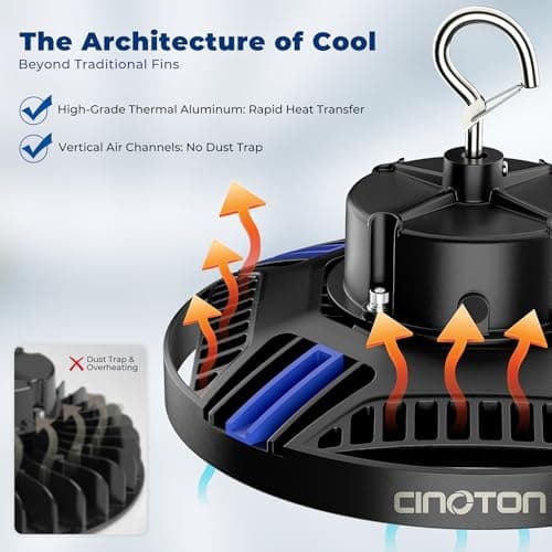 CINOTON Smart UFO LED High Bay Light 150W 21000lm, 2700K-6500K 1-100% Brightness Stepless Dimm Aluminum Shop Lights, ETL Listed Lighting for Garage Factory, APP/Alexa/Remote Control, 120-277V, 1 Pack - Thumbnail 6