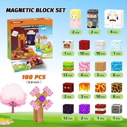 Titoclar 100PCS Magnetic Blocks- Easter Basket Stuffers for Kids, Magnet Toys for 3 4 5 6 7 8 Year Old,Children Sensroy Toys & Games, Christmas Birthday Gifts for Boys & Girls Ages 3+ - Thumbnail 3