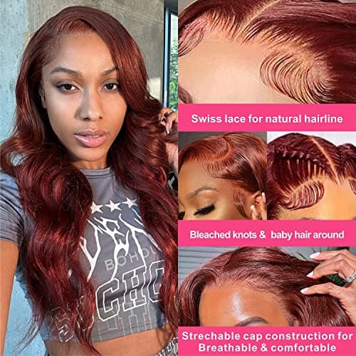 Aaliweya Reddish Brown Lace Front Wigs Human Hair 13x4 Body Wave HD Lace Frontal Wigs for Women Pre Plucked 180 Density Glueless Copper 33b Colored Wig Super Soft 18Inch - Thumbnail 5