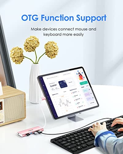 LENTION USB C Hub with 4 USB 3.0 & Type C Charging Compatible 2025-2016 MacBook Pro, 2025-2018 Mac Air, New Surface, Chromebook, More, Stable Driver Certified Type C Multiport Adapter (Rose Gold) - Thumbnail 4