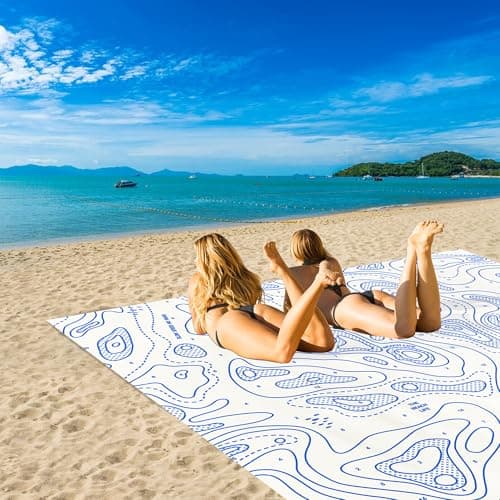 SkyNature Beach Blanket Sandproof, 78''×86'' Large Waterproof Sand Free Beach Mat for 4 Adults, Big Compact Foldable White Beach Essential with 4 Stakes & 4 Corner Pockets for Picnic, Camping, Travel - Thumbnail 3