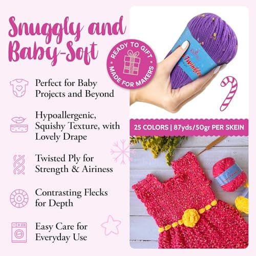 Tweed Twinkles Soft Baby Yarn for Crocheting, 8-Pack (696Yds / 400G), Free Patterns - Acrylic Baby Blanket Knitting Yarn with Flecks - Size 3 DK Light Worsted Weight - Raven Black - Thumbnail 2