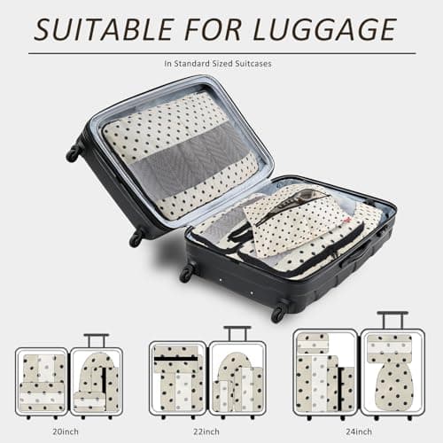U+U 5 Set Packing Cubes for Travel Essentials Ultralight Luggage Packing Organizers with Laundry Bag and Shoe Bag for Vacation, Business Trip and Camping (Polka Dot) - Thumbnail 5