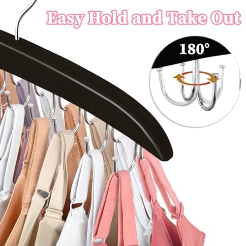 2 Pack Bra Organizer for Closet, 360° Rotating Bra Hanger Space Saving w/20 Foldable Metal Hooks, Tank Top Hanger Closet Organizers and Storage for Camisoles/Tank Tops/Bras/Belts/Scarves Black - Thumbnail 4