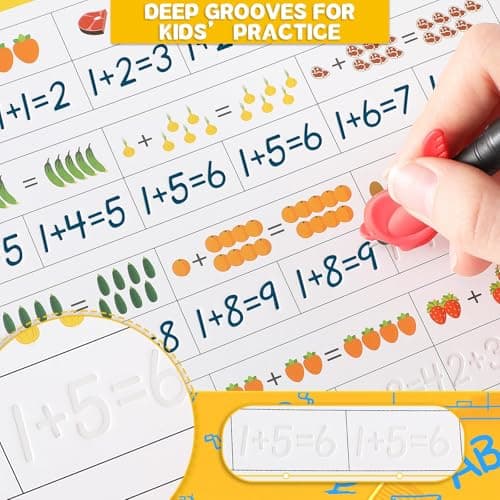 8 Pieces Magic Grooved Writing Practice Books Disappearing Ink Pens Reusable Groove Workbooks Tracing Handwriting Practice Without Tears for Kids Kindergarten Preschool Supplies,10.2 x 7.3inch - Thumbnail 3