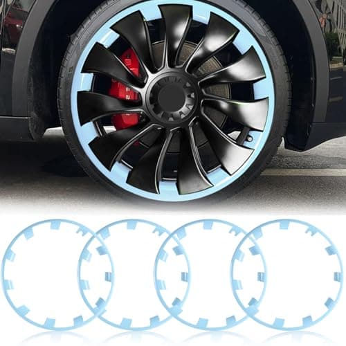 Wheel Rim Protect for Tesla Model Y 21" (2020-2024), Easy-Install Hubcaps Induction Wheel Cover, Scratch-Resistant Car Tire Trim Rings, Stylish Giftable, Glacier Blue 4Pcs Model Y Accessories - Image 1