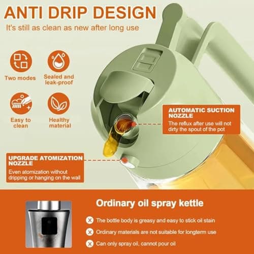 XBllcyiv 16oz/470ml Glass Olive Oil Sprayer for Cooking - 2 in 1 Olive Oil Dispenser for Kitchen Gadgets, Air Fryer, Salad, and BBQ (Green) - Thumbnail 3