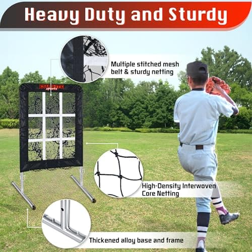 9 Hole Pitching Net with Strike Zone, Baseball Pitching Target, Softball Pitching Net, Portable Pitcher Training Equipment Height Adjustable（Silver） - Thumbnail 2