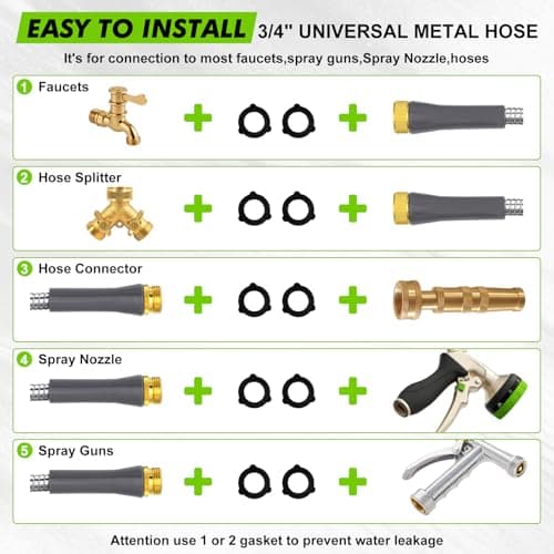 Flexible Metal Garden Hose 10 ft Stainless Steel Connector Short Water Hose,No Kink,Leakproof Leader,Extension Lightweight Water Pipe for Rv Hose Reel Bib Outdoor Sink Yard Watering Tank Car washing - Thumbnail 6