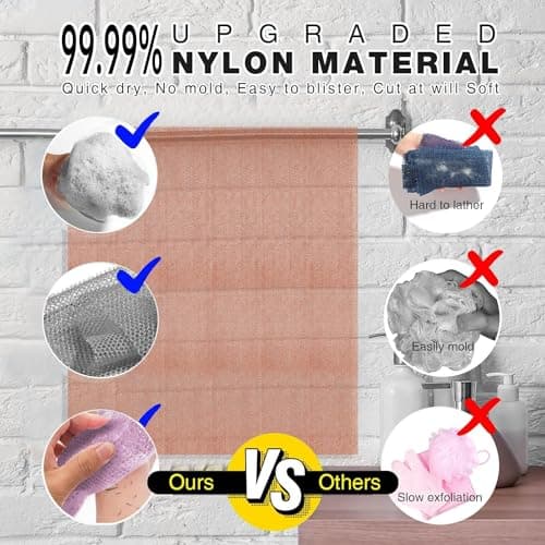 UJFQBH 3 Pieces African exfoliating net African Net Long Net Bath Sponge Exfoliating Shower Body Scrubber Back Scrubber Skin Smoother,Great for Daily Use (Purple、Gray、Brown) - Thumbnail 2