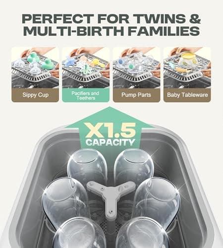 PINNGUSHI【Upgraded】Baby Bottle Washer Pro, Sterilizer, Dryer & Water-Filter, 5-in-One Cleaning Machine Fits 6 Bottles, Pump Parts & Baby Essential, No More Hand Washing for Busy Moms & Parents - Thumbnail 4