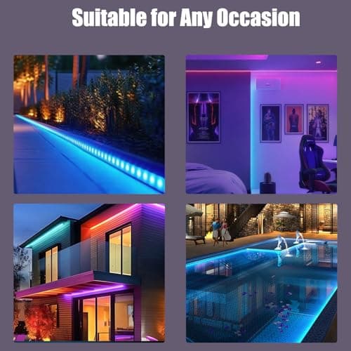 roperry 68FT Outdoor LED Strip Lights,IP68 RGB LED Lights with Remote and APP Control, Outdoor Strip Lights for Pool, Balcony, Roof, Garden, Stairs (1 Roll) - Thumbnail 2
