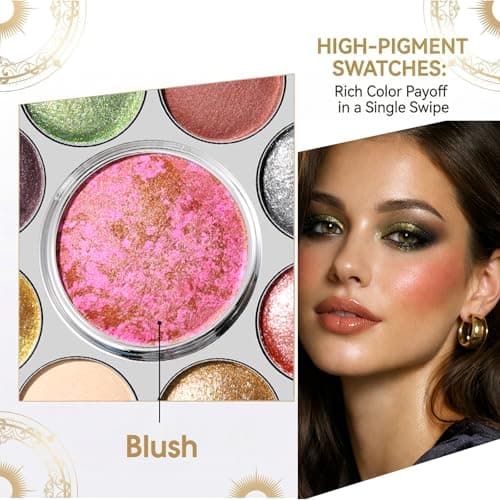 UCANBE Baked Eyeshadow Palette with Blush, 9 Color High Pigment Eye Shadow & Cheek Makeup Palette, Blendable Matte Glitter Metallic Shimmer Shades, Rotating Compact Design, 01 Medieval Banquet - Thumbnail 5